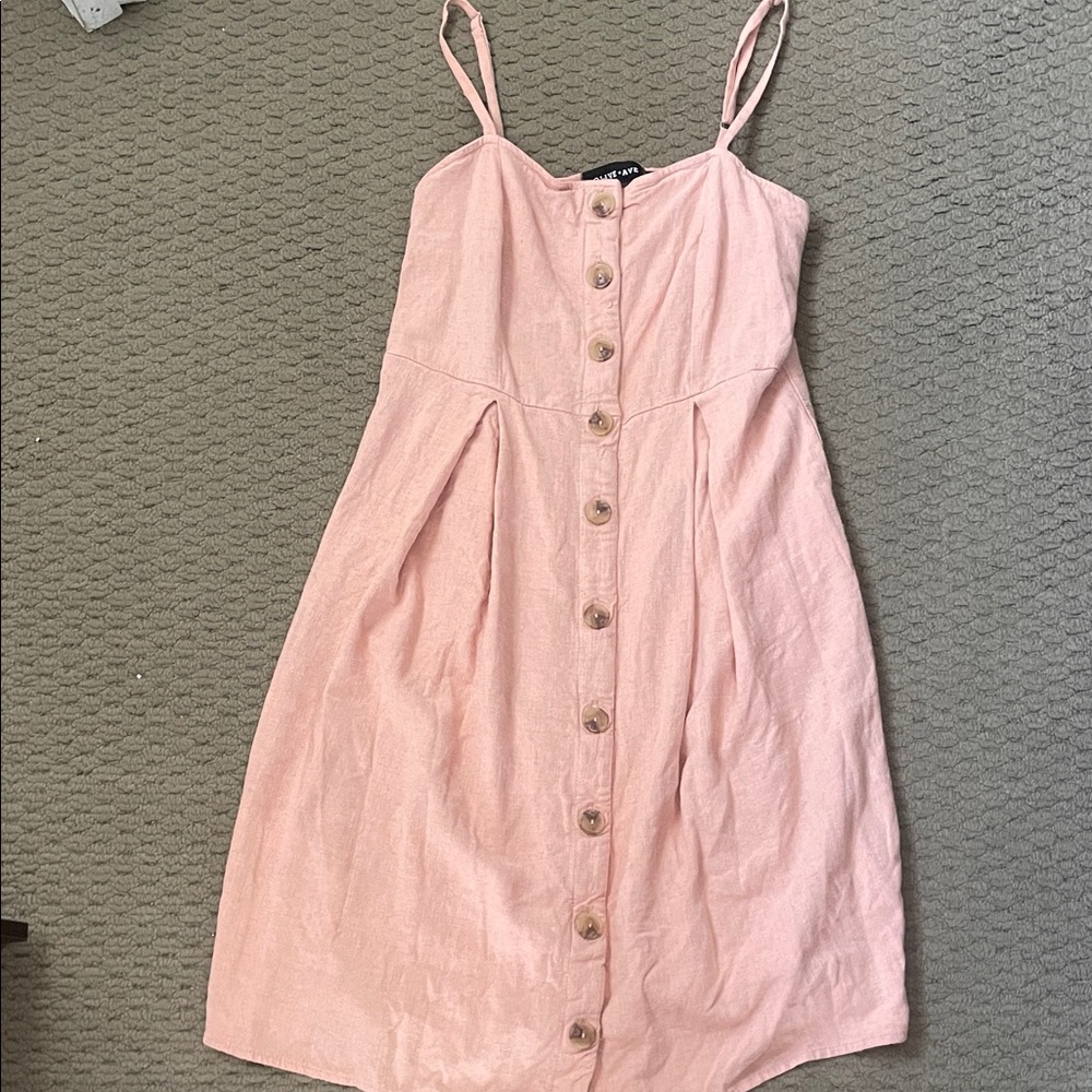 Light Pink Button-Front Mini Dress with Spaghetti Straps